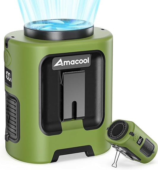 AMACOOL Mini Portable Waist Fan Clip on, 13000RPM 4-Speeds Personal Neck Fans, Up to 24H Battery Life, Rechargeable Wearable Shirt Belt Fan for Outdoor Work Jobsite Travel Camping, Gifts for Men Dad
