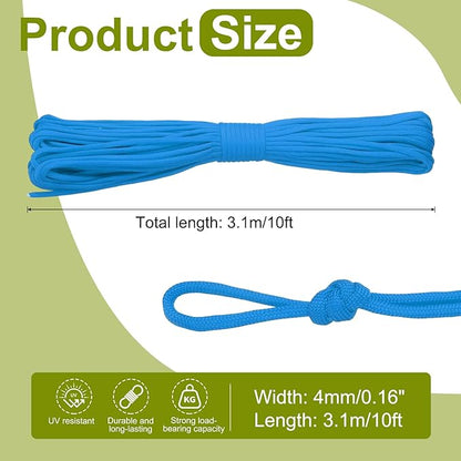 uxcell 4mm Nylon Rope, 10ft Portable Clothesline for Luggage and Backpack Tie Downs, Hanging Clothes, Swings, Camping and Mountaineering Tie Downs, Light Blue