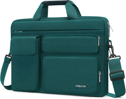 MOSISO Laptop Shoulder Bag 15.6 inch, 15-15.6 inch Computer Bag Compatible with MacBook Pro 16 inch, HP, Dell, Lenovo, Notebook with 2 Raised&1 Flapover&1 Horizontal Pocket&Handle&Belt, Teal Green