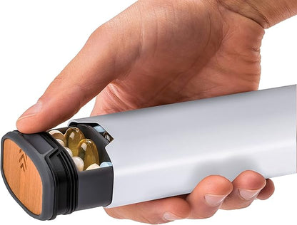 7 Day Weekly Pill Organizer by mbarc - Premium Stylish Aluminum and Wood Large Capacity Pill Box for Supplements, Pills, Vitamins and Medicine. (White)