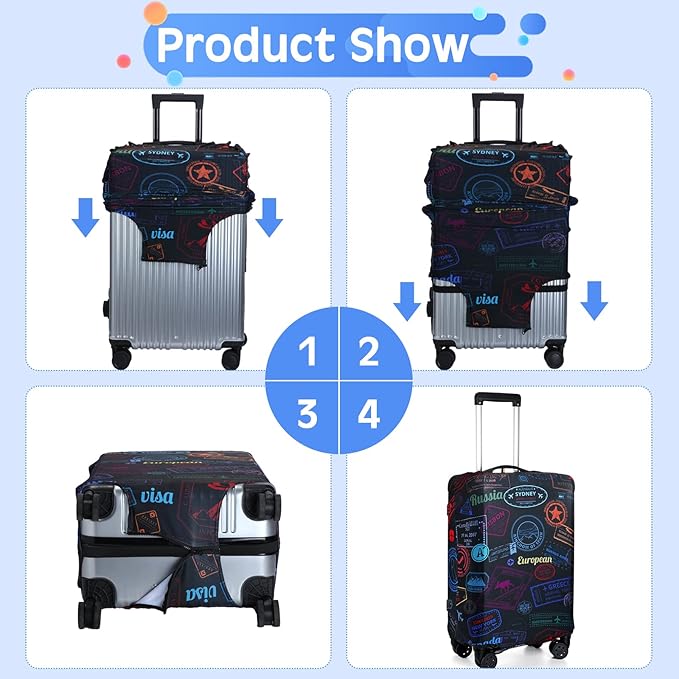 Sherr 3 Pieces Travel Luggage Cover Suitcase Protector Anti Scratch Suitcase Washable Baggage Covers(Vintage Theme,S/Medium/L)