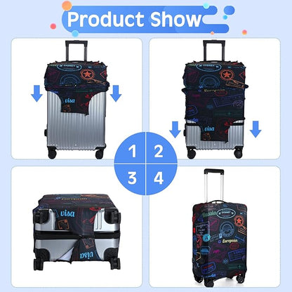 Sherr 3 Pieces Travel Luggage Cover Suitcase Protector Anti Scratch Suitcase Washable Baggage Covers(Vintage Theme,Medium/L/XL)
