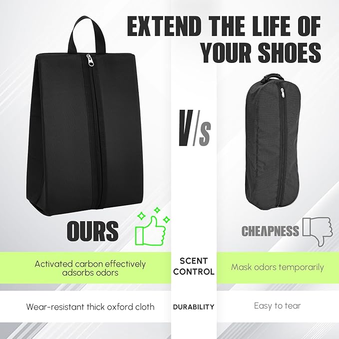 Leinuosen 4 Pack Smell Proof Shoe Cleat Bag for Travel Water Resistant Odor Absorbing Lightweight Golf Soccer Shoe Storage Organizer Pouch with Zipper for Gym Sports Work Men Women (Black)