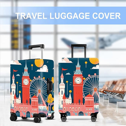 Luggage Cover Washable Suitcase Protector Anti-Scratch,Stretchable Fit for 20-34Inch Luggage Durable Travel Bag Cover with Zipper Closure (London, XL(fits 32-34Inch suitcase))
