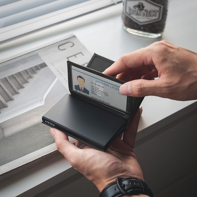 VULKIT Card Holder Wallet with Double ID Windows RFID Blocking Pop Up Wallet Minimalist Design for 12 Cards