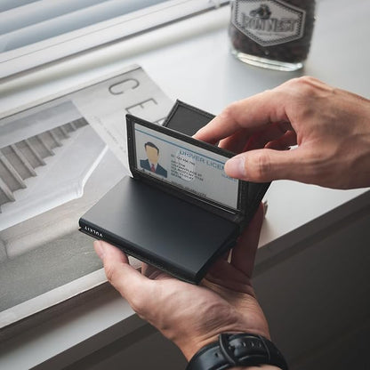 VULKIT Card Holder Wallet with Double ID Windows RFID Blocking Pop Up Wallet Minimalist Design for 12 Cards