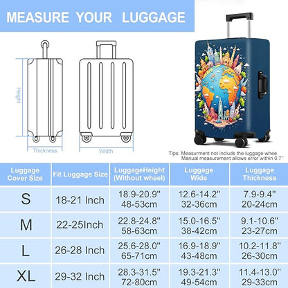 Luggage Cover Washable Suitcase Protector Anti-Scratch,Stretchable Fit for 20-34Inch Luggage Durable Travel Bag Cover with Zipper Closure (Earth, M(fits 24-26Inch suitcase))
