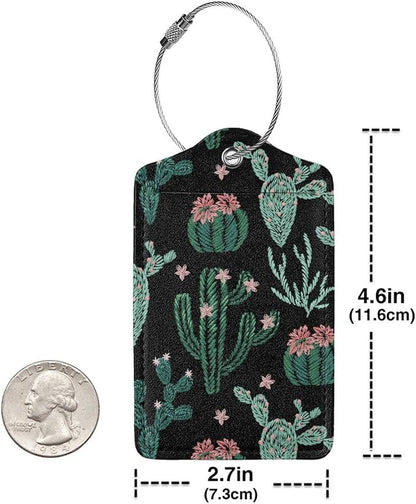 2 Pcs Cute Cactus Luggage Tags for Suitcases for Women Girls Boys Men Travel, Funny Leather Bag Tags Suitcase Labels for Luggage Backpack with Stainless Steel Loop, Full Back Privacy Cover