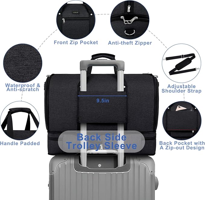 Garment Duffle Bag for Travel - Convertible Carry on Garments Duffel Bags Travel Bag for Women Men Large Weekender Bag with Shoes Compartment 3 in 1 Hanging Clothes Suit Dress Bag 3pcs Set
