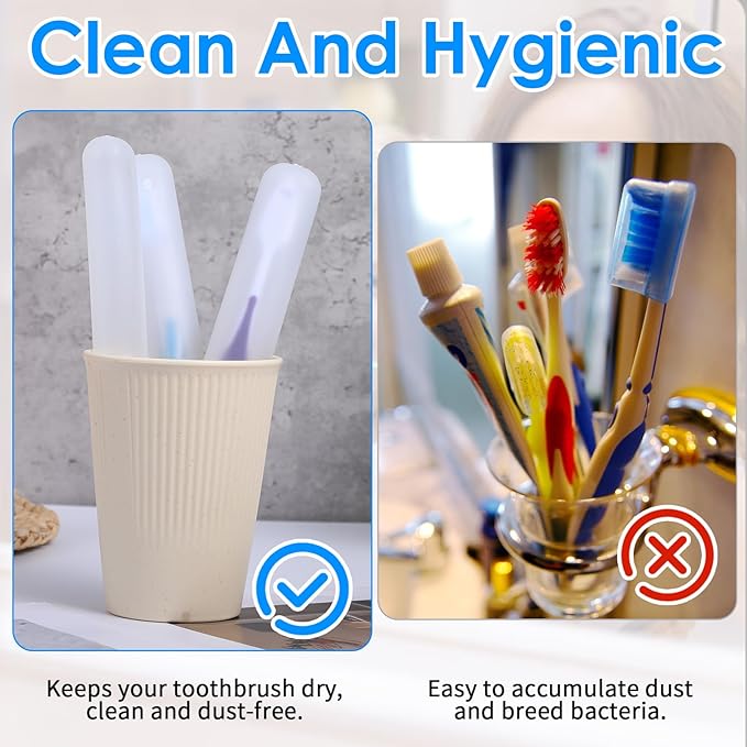 60 Packs Plastic Toothbrush Holders Bulk, Travel Toothbrush Case Covers with Ventilation Holes, 7.67 x 1.1 Inch White PP Material Toothbrushes Protectors for Home Camping Travel