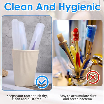 60 Packs Plastic Toothbrush Holders Bulk, Travel Toothbrush Case Covers with Ventilation Holes, 7.67 x 1.1 Inch White PP Material Toothbrushes Protectors for Home Camping Travel