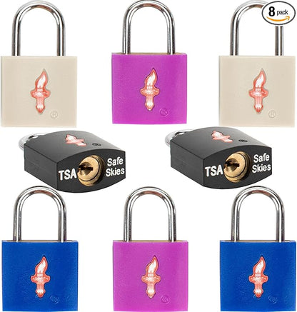 8 Pack TSA Lock for Luggage,TSA Approved for Suitcases, Gun Cases & Travel Bags - Solid Brass Security Lock with Colored Shell (8 Colors: Black/Blue/White/Juice)