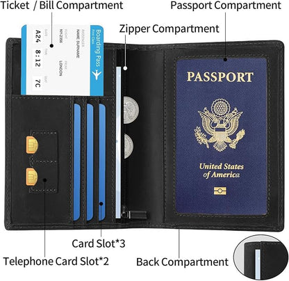 Ringsun Leather Passport Cover for Men Women, RFID Passport Wallet Case Travel Passport Holder for Family