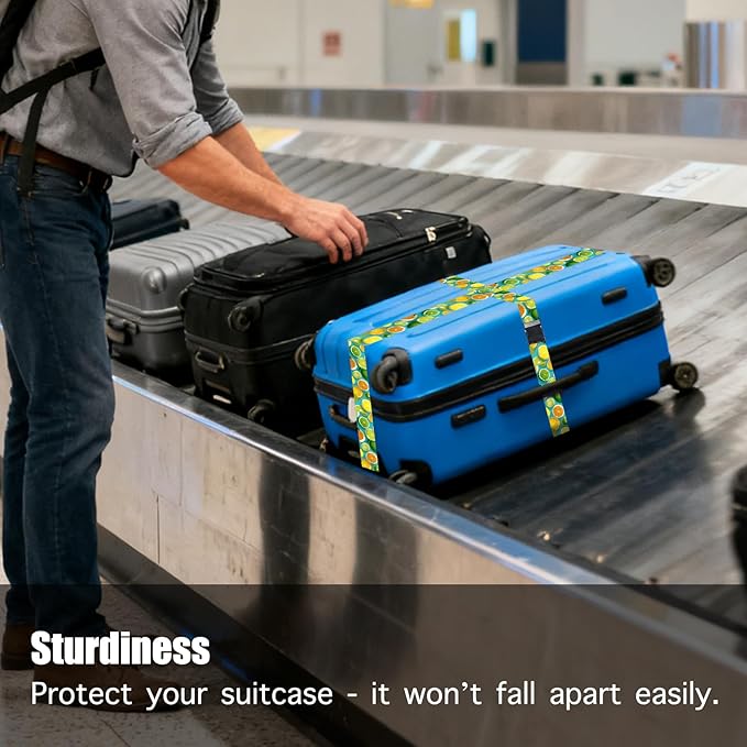 Nuxovilar Luggage Straps of 2 Set Citrus Fruits Pattern, 1.96x90.5 inches - Luggage Straps for Suitcases, Suitable for Summer Trips, Beach Vacations, Family Travel