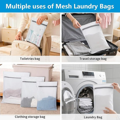 Laundry Bag Backpack with 3 Sizes Mesh Wash Bags and Shoulder Straps Foldable Clothes Hamper Bag with Drawstring Closure for College, Apartment, Laundromat (Blue)