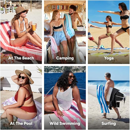 Dock & Bay Beach Towel - Quick Dry, Sand Free - Compact, Lightweight - 100% Recycled - Includes Bag - Raspberry Road - Large (160x90cm, 63x35)