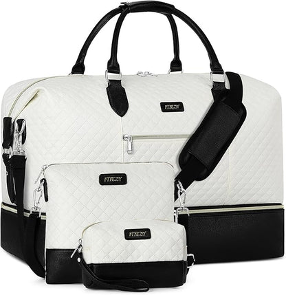 Weekender Bag for Women, Travel Duffel Bag Carry On Overnight Bag with Shoe Compartment Large Nylon Travel Weekend Tote Bag