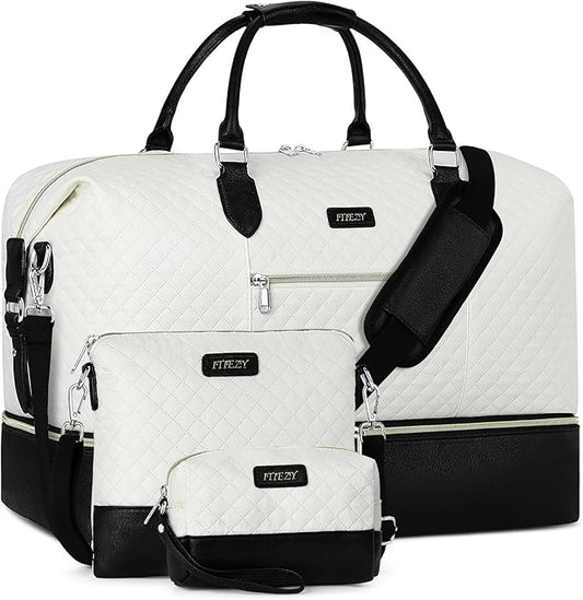 Weekender Bag for Women, Travel Duffel Bag Carry On Overnight Bag with Shoe Compartment Large Nylon Travel Weekend Tote Bag