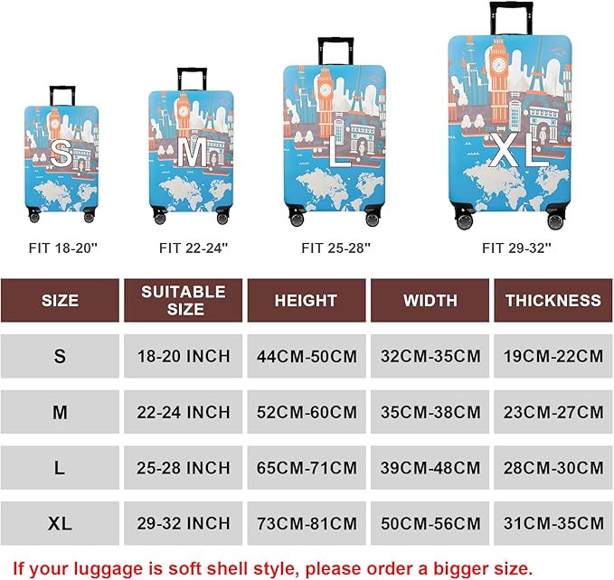 WUJIAONIAO Travel Luggage Cover Baggage Suitcase Cover Protector Skins 18-32 Inch (Eiffel Tower, M (for 22-24 inch luggage))