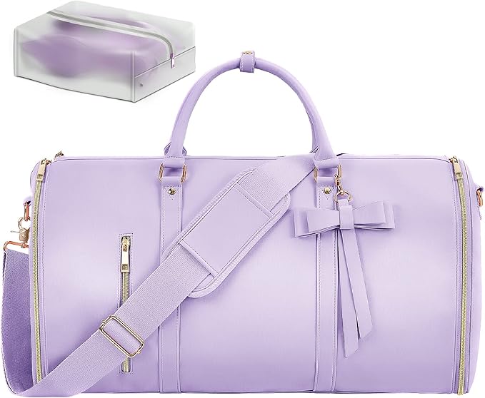 Garment Bags for Travel for Women, Stylish Garment Duffle Bag, Convertible & Foldable 2 in 1 PU Suit Bag For Hanging Clothes, Business Trip Bag With Toiletry Pocket & Shoes Compartment, Purple