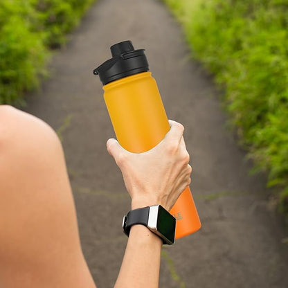 HASLE OUTFITTERS Insulated Water Bottle 22 oz Double Wall Stainless Steel Water Bottle Wide Mouth with Straw Lid & Spout Lid Keeps Cold or Hot(Yellow Orange Gradient,1)