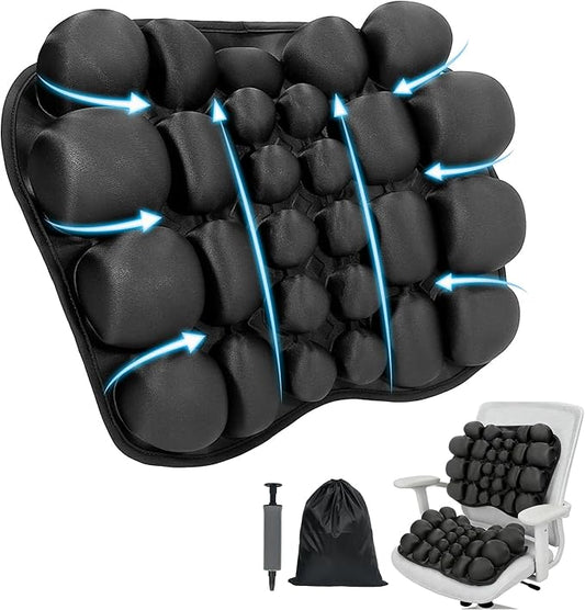 Sodur Travel Seat Cushion for Airplane, Portable Inflatable 3D Air Cell Lumbar Support Pillow, Ergonomic Long Distance Sedentary Pressure Relief Cushion for Office Chair, Wheelchair, Cars