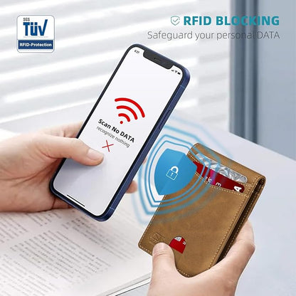 Zitahli Money Clip Wallets for Men,Slim Bifold Wallet 10-12 Cards, Mens Leather Wallet with ID Window,RFID Blocking Thin Minimalist Credit Card Holder,Gifts for Him