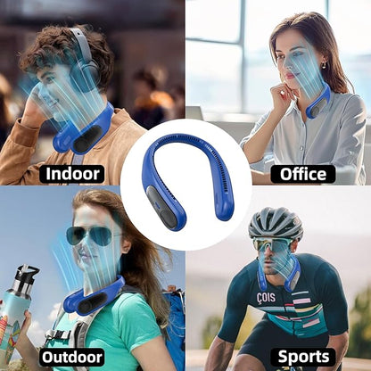 Portable Neck Fan,Personal Wearable Bladeless Fan,LED Display,4-Speeds,6000mAh USB Rechargeable,360° Strong Cooling Wind,Hands Free,Long Lasting,Birthday Gifts for Men Women Dad Mom (Navy)