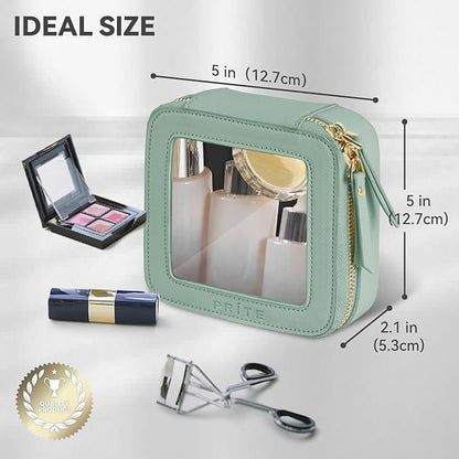 Prite Small Makeup Bag for Women Portable Clear Makeup Bag Cute Mini Waterproof Travel Cosmetic Bag with Gold Zipper for Car Essentials(Green)