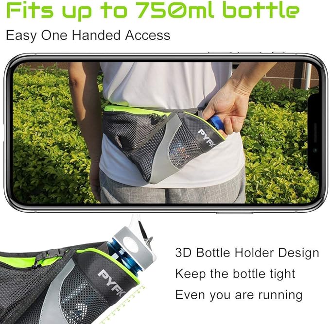 PYFK Running Belt Hydration Waist Pack with Water Bottle Holder for Men Women Waist Pouch Fanny Bag Reflective
