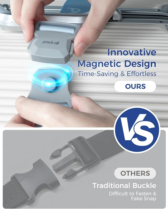 pack all Magnetic Quick-Release Luggage Strap for Travel, Adjustable Suitcase Belt with Anti-Burst Magnetic Buckle, Heavy-Duty Travel Accessories for 18-32 Inch Suitcases (Blue)