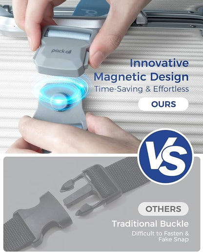 pack all Magnetic Quick-Release Luggage Strap for Travel, Adjustable Suitcase Belt with Anti-Burst Magnetic Buckle, Heavy-Duty Travel Accessories for 18-32 Inch Suitcases (Blue)