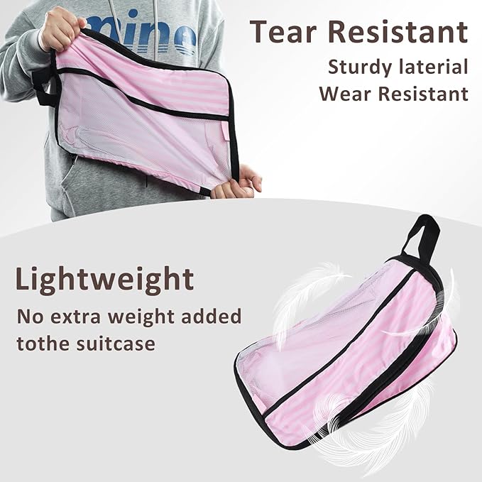 U+U 10 Set Compression Packing Cubes - Ultralight Pink Stripe Travel Organizers with Laundry Bag, Space-Saving Suitcase Organizer, Expandable Packing Cubes for Travel and Family Vacation (Pink Stripe)