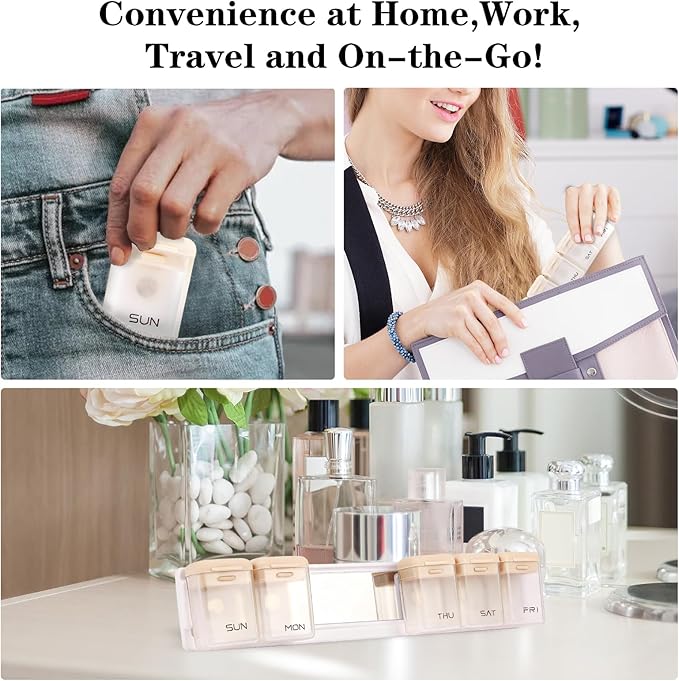 Weekly Pill Organizer Magnetic Large Travel Pill Case, Week Once Daily Medication Dispenser Medicine Container Holder for Supplement Box 7 Day 1 Time a Day (Brown)