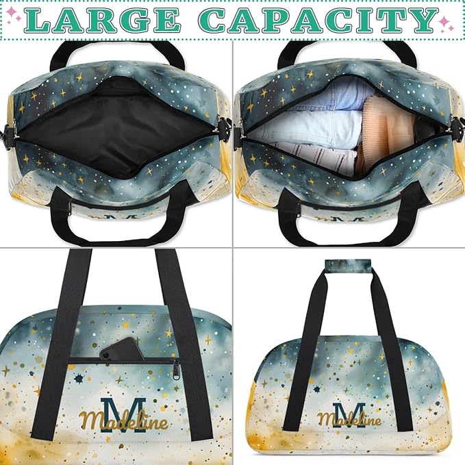 Personalized Kids Sports Duffel Bag with Name Custom Weekender Overnight Bag for Boys Girls Gym Bag Travel Dance Gymnastics Duffel Bag, Anstract Glitter Shiny Art