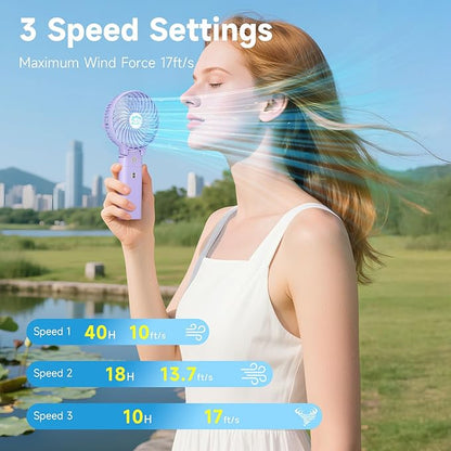 HandFan 10400mAh Personal Handheld Fan, 40Hrs Long-Lasted Hand Fan Rechargeable, Mini Cooling Fans Foldable, Heavy Duty Battery Fans Portable for Travel Beach Concerts Cruise Makeup(Purple)