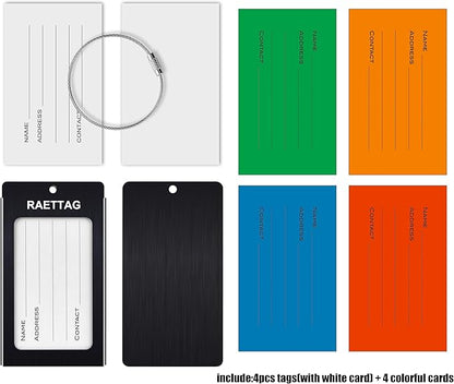Luggage Tags Metal Suitcase Tags Travel Bag ID Identifier Luggage Tag (Black 4Pack)