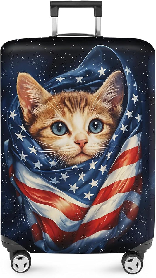 ANNA QUEEN Cute Patriotic Cat Luggage Cover, American Flag Suitcase Protector, Stretchable, Washable Travel Cover for 28-30 Inch Luggage