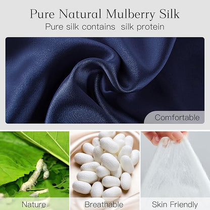 100% Natural Silk Eye Mask for Women Men, Soft Pressureless Cooling Blackout Eye Covers for Sleeping, Large Size Sleep Mask fits All Heads Adjustable, 1PC, Navy Blue