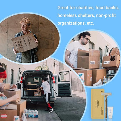 Disposable Shave Kit for Men &Women - 50 Pcs Wheat Straw Razors and Cream Bulk, Individually Wrapped Portable Toiletries Amenities for Hotel, Airbnb, Homeless, Shelter, Charity, Camping and Travel