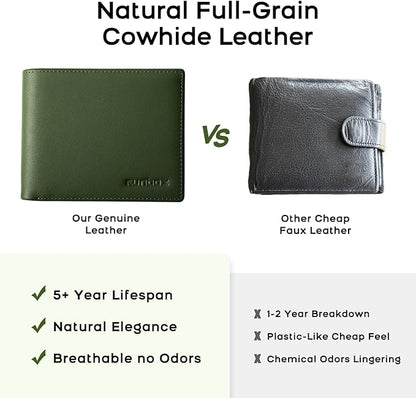 Genuine Leather Wallet for Men 12 Cards Mens Wallet Bifold Rfid Blocking with 2 ID Windows Card Holder Wallet with Gift Box