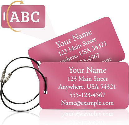 Two Custom Engraved Aluminum Luggage Tags (Pink)