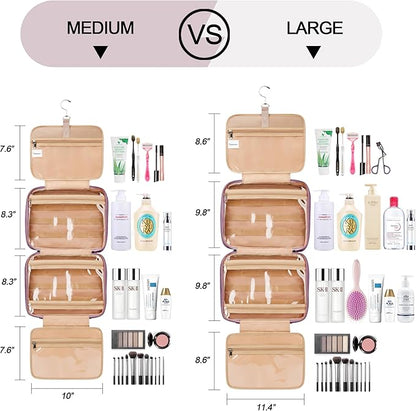 Travel Hanging Toiletry Bag for Women, with Jewelry Organizer Compartment, Medium Waterproof Hanging Makeup Accessories, Cosmetic Essentials, Toiletries Dopp Kit Set with Trolley Belt, Dark Purple