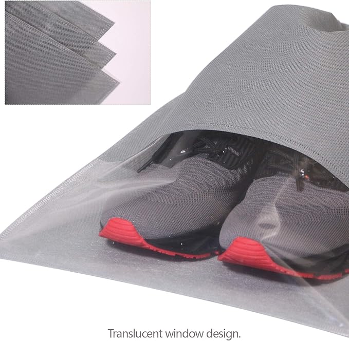 DIOMMELL 12PCS X-Large Non-Woven Fabric Shoe Bags with Drawstring, Black
