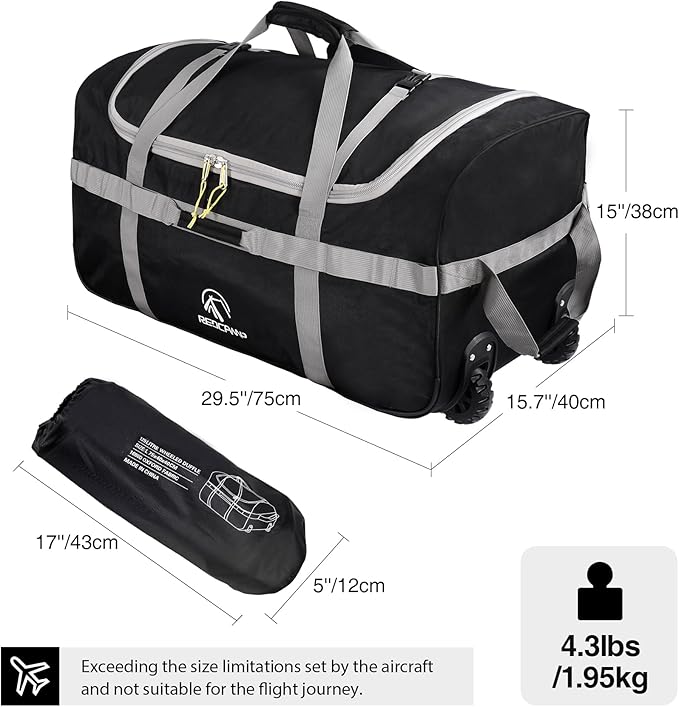 REDCAMP 85L/120L/140L Foldable Duffle Bag with Wheels, Large Travel Duffel Bag