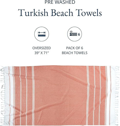 LANE LINEN 6-Pack Oversized Pre-Washed Beach Towels, Stylish Quick-Dry Pool & Travel Towels for Adults, 39"x71" - Diamond Multi Colors