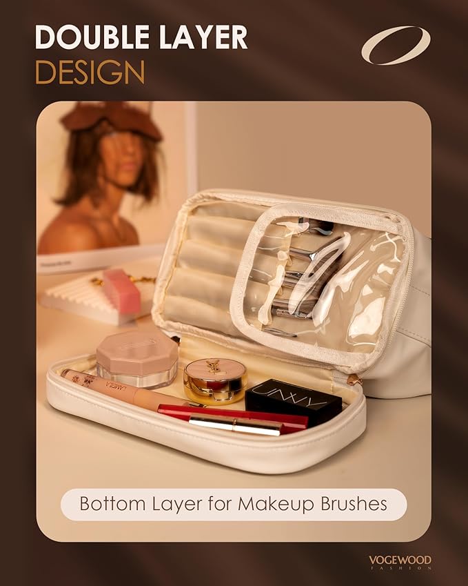 Appreciation Gifts for Women, Personalized Makeup Bag with Handle, Initial Double Layer Cosmetic Bag with Makeup Brush Organizer, Cute Cosmetic Pouch for Women, Maid Of Honor Gifts