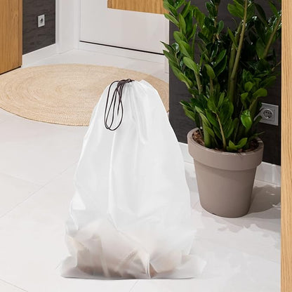 HAKZEON 100 PCS 16x20 Inch Clear Plastic Drawstring Bags, Portable Translucent Shoes Storage Organizers Pouch with Rope, Thickness 2 Mil Travel Bags for Sneakers, Dress Shoes, Slippers, Sandals