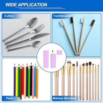 uxcell 2Pcs Travel Toothbrush Case, 7.9x2.4x2.4 Portable Travel Toothbrush Holder with Stripe, Plastic Toothpaste Container for Bathroom, Gym, Business Trip, Camping, Purple