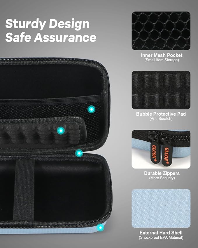 Shockproof Hard Shell Carrying Case - Light-Blue Case for External Hard Drive, Power Bank, Charger, Cable, Cell Phone, Electronic Accessories - Larger Capacity Storage Pouch Portable Travel Bag